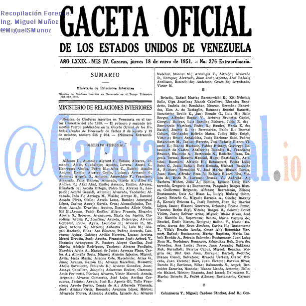 Gaceta Oficial 276 del 18 Enero 1951