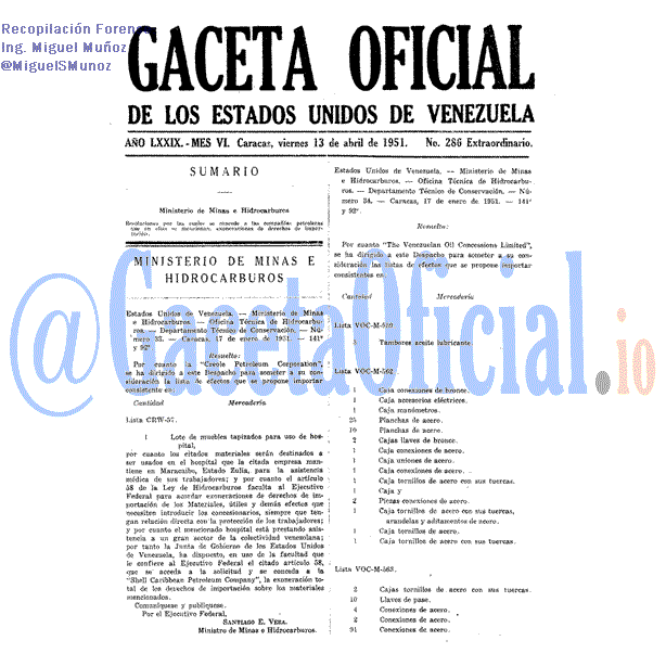 Gaceta Oficial 286 del 13 Abril 1951