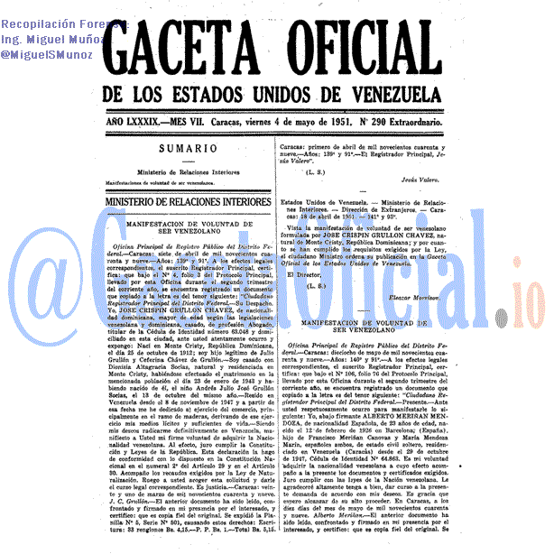 Gaceta Oficial 290 del 4 Mayo 1951
