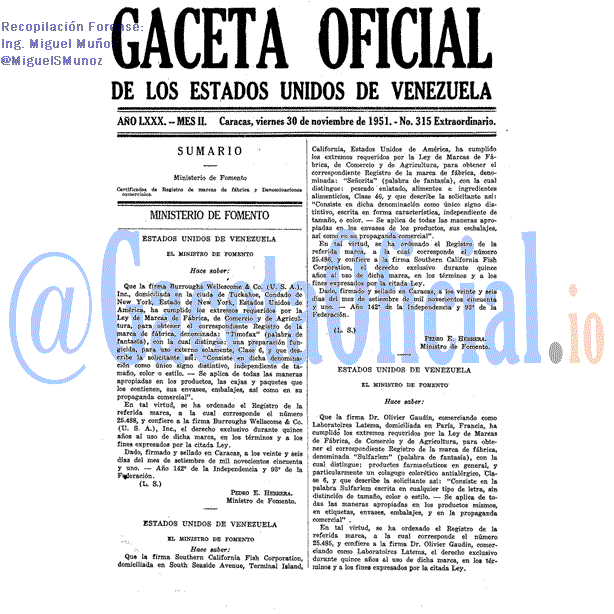 Gaceta Oficial 315 del 30 Noviembre 1951