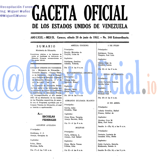 Gaceta Oficial 340 del 28 Junio 1952