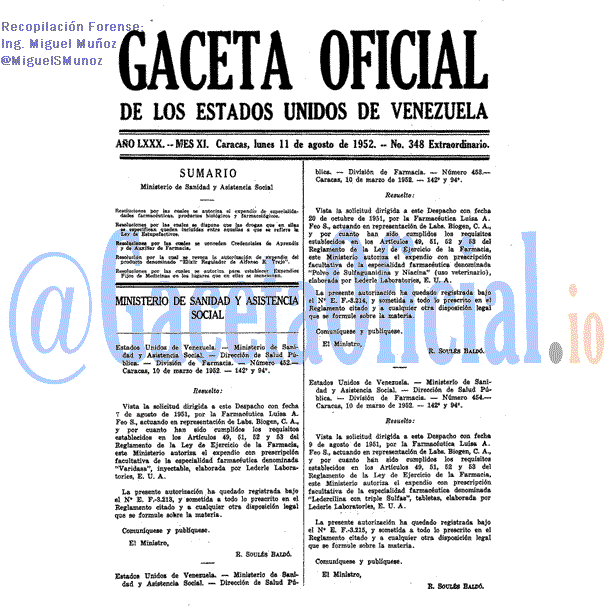 Gaceta Oficial 348 del 11 Agosto 1952
