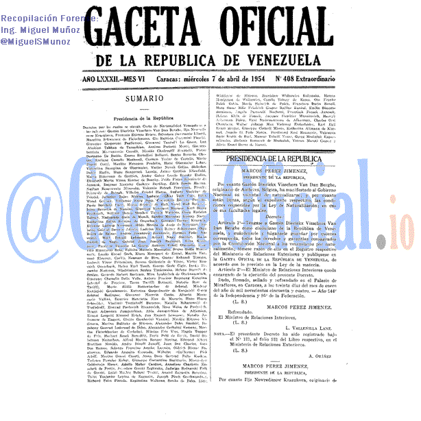 Gaceta Oficial 408 del 7 Abril 1954