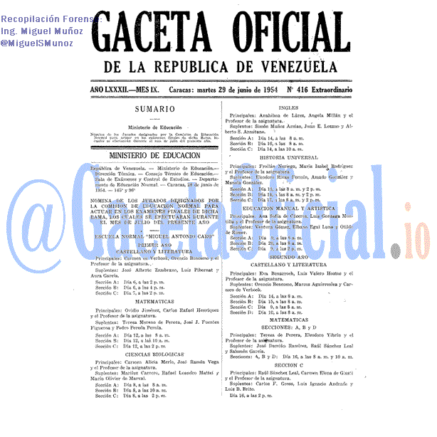 Gaceta Oficial 416 del 29 Junio 1954
