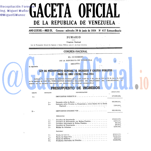 Gaceta Oficial 417 del 30 Junio 1954