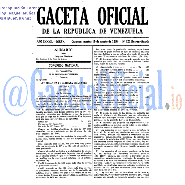 Gaceta Oficial 421 del 10 Agosto 1954