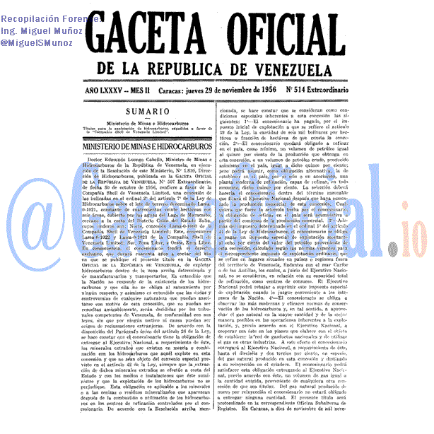Gaceta Oficial 514 del 29 Noviembre 1956