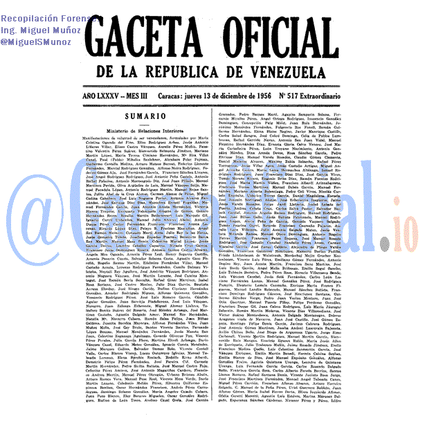 Gaceta Oficial 517 del 13 Diciembre 1956