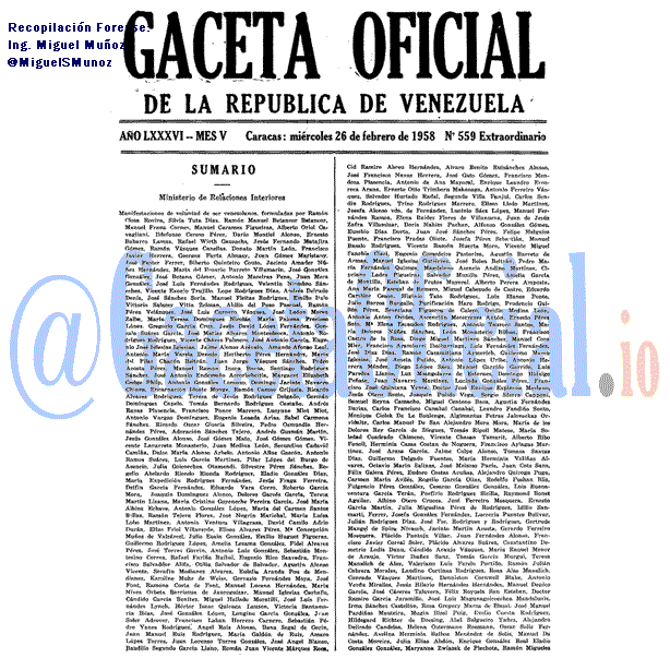 Gaceta Oficial 559 del 26 Febrero 1958