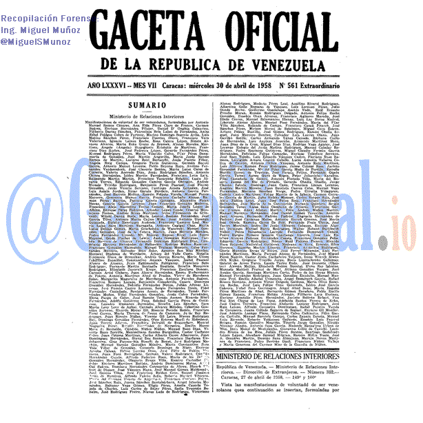 Gaceta Oficial 561 del 30 Abril 1958