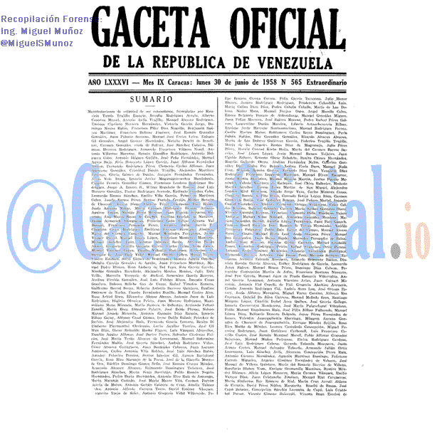 Gaceta Oficial 565 del 30 Junio 1958