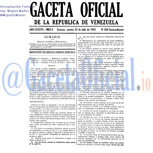 Gaceta Oficial 568 del 22 Julio 1958