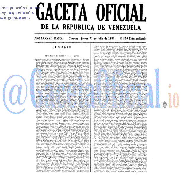 Gaceta Oficial 570 del 31 Julio 1958