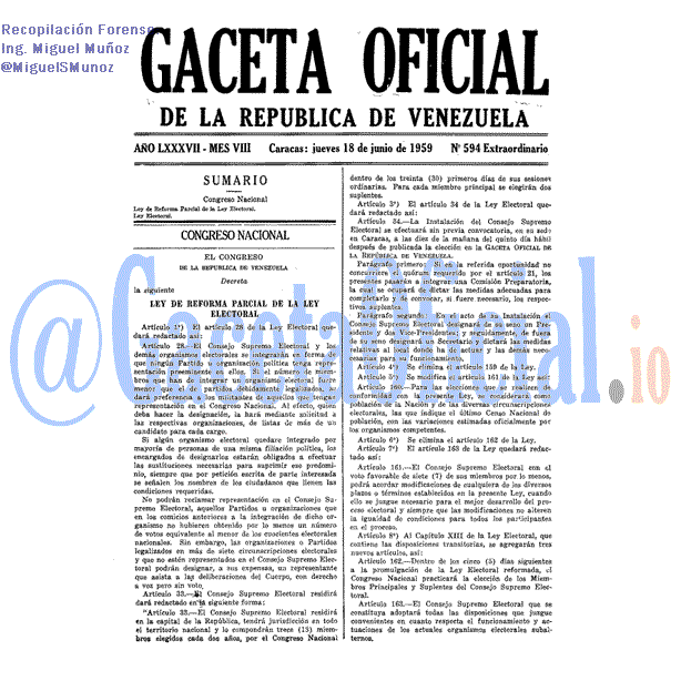 Gaceta Oficial 594 del 18 Junio 1959