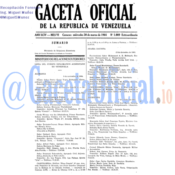 Gaceta Oficial 1009 del 3 Marzo 1966