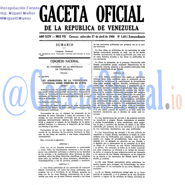 Gaceta Oficial 1011 del 27 Abril 1966