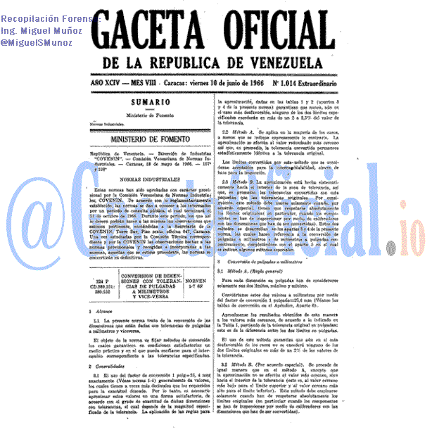 Gaceta Oficial 1014 del 10 Junio 1966