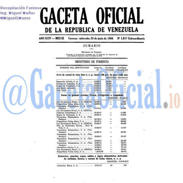 Gaceta Oficial 1017 del 29 Junio 1966