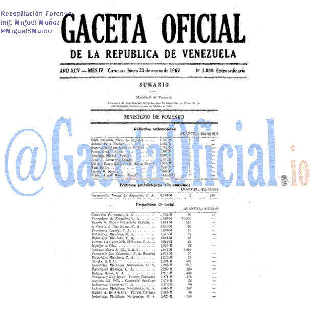Gaceta Oficial 1080 del 23 Enero 1967