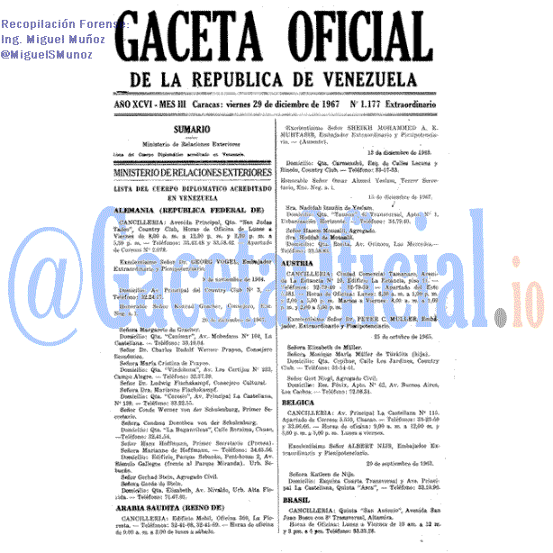 Gaceta Oficial 1177 del 29 Diciembre 1967