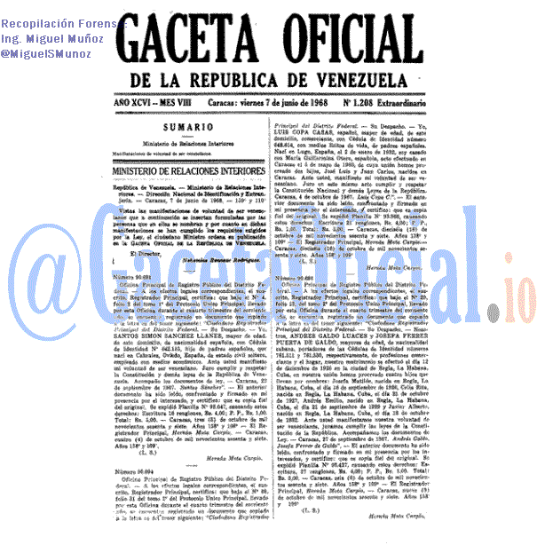 Gaceta Oficial 1208 del 7 Junio 1968