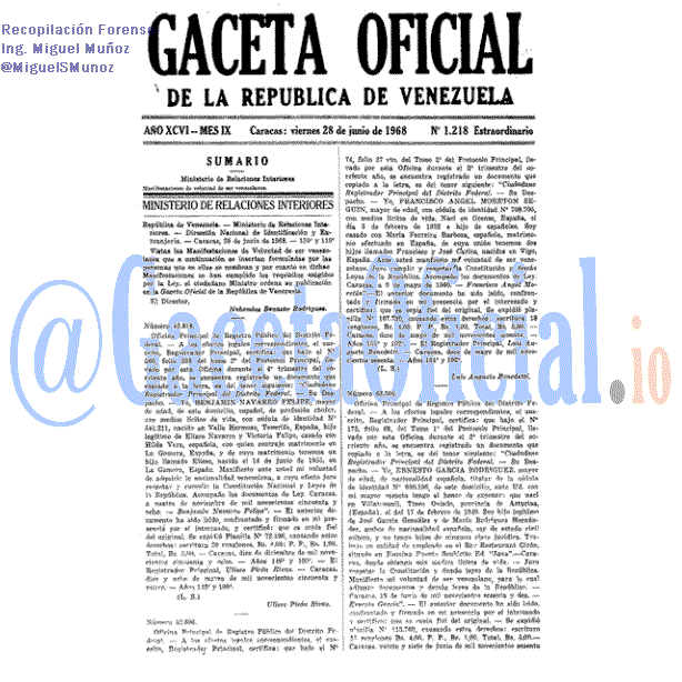 Gaceta Oficial 1218 del 28 Junio 1968