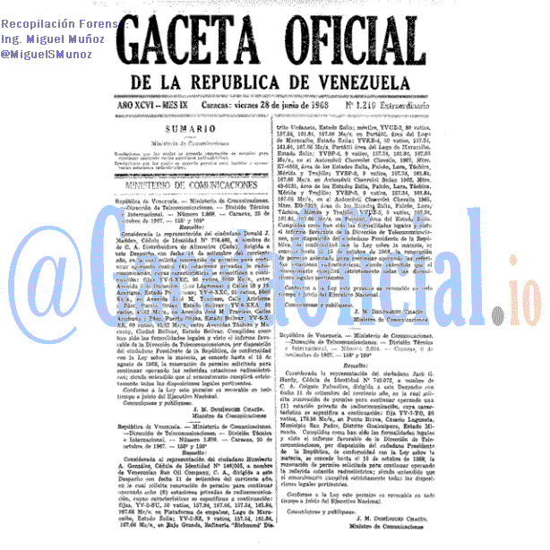 Gaceta Oficial 1219 del 28 Junio 1968