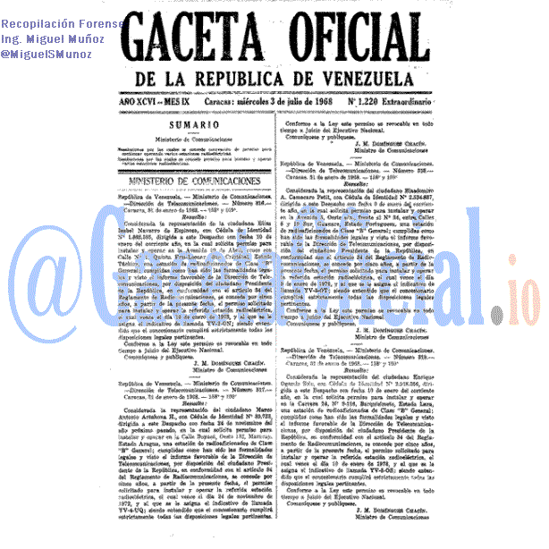 Gaceta Oficial 1220 del 3 Julio 1968