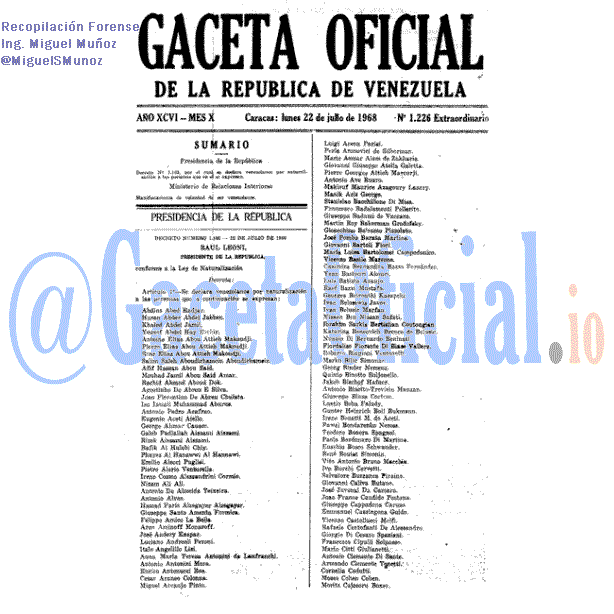 Gaceta Oficial 1226 del 22 Julio 1968