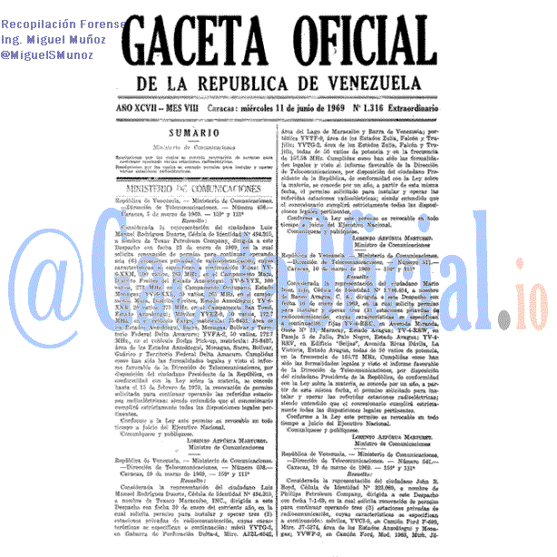 Gaceta Oficial 1316 del 11 Junio 1969