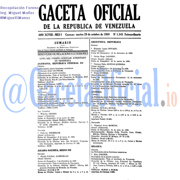 Gaceta Oficial 1345 del 28 Octubre 1969