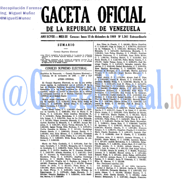 Gaceta Oficial 1361 del 15 Diciembre 1969