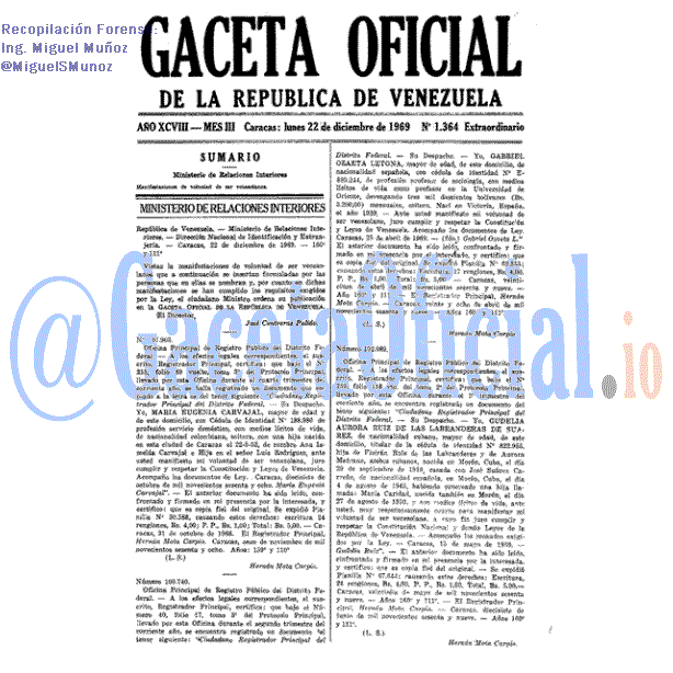 Gaceta Oficial 1364 del 22 Diciembre 1969