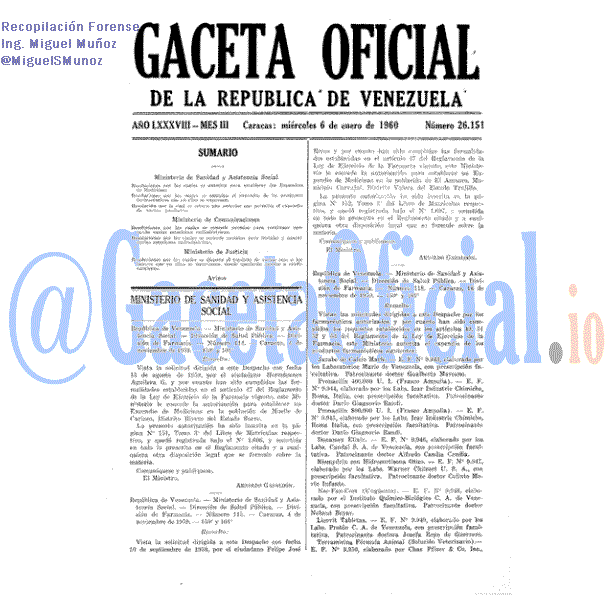Gaceta Oficial 26151 del 6 Enero 1960