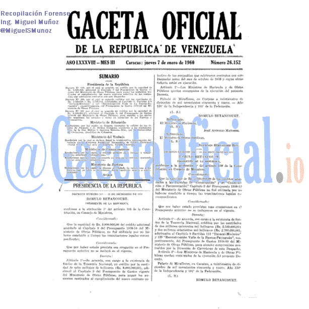 Gaceta Oficial 26152 del 7 Enero 1960