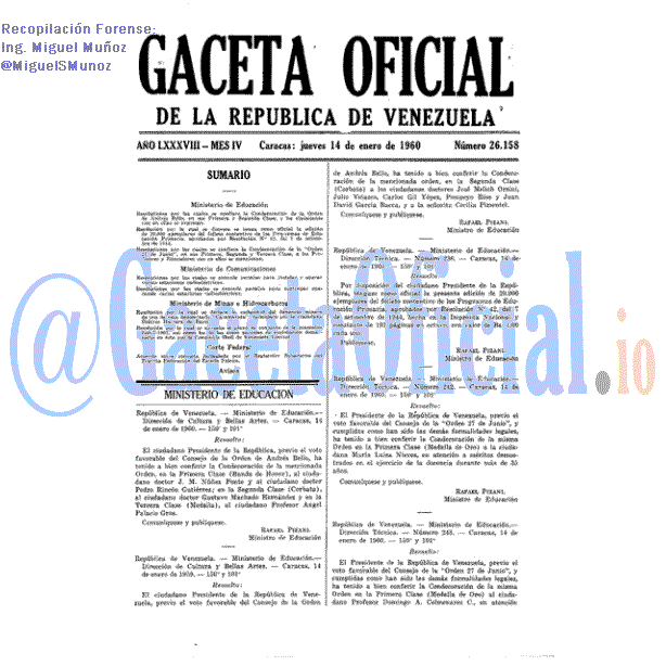 Gaceta Oficial 26158 del 14 Enero 1960