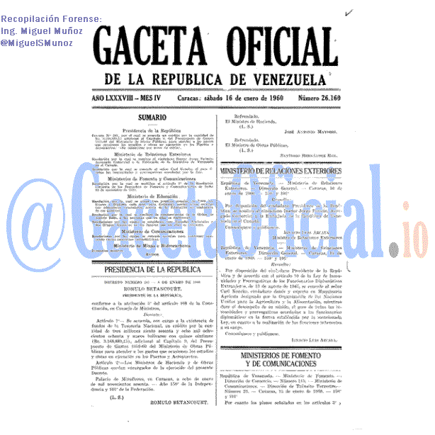 Gaceta Oficial 26160 del 16 Enero 1960