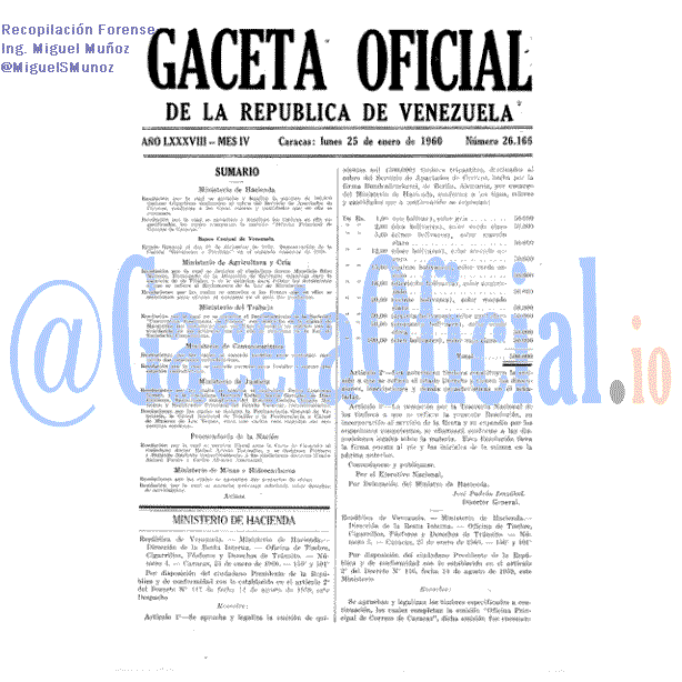 Gaceta Oficial 26166 del 25 Enero 1960