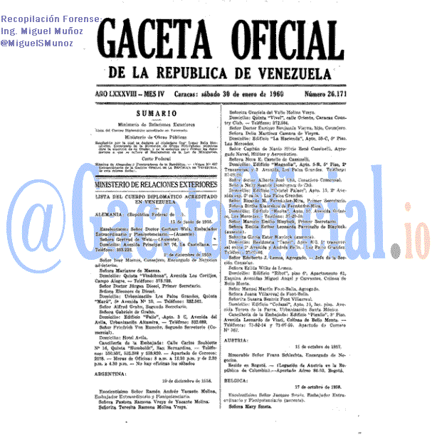 Gaceta Oficial 26171 del 30 Enero 1960