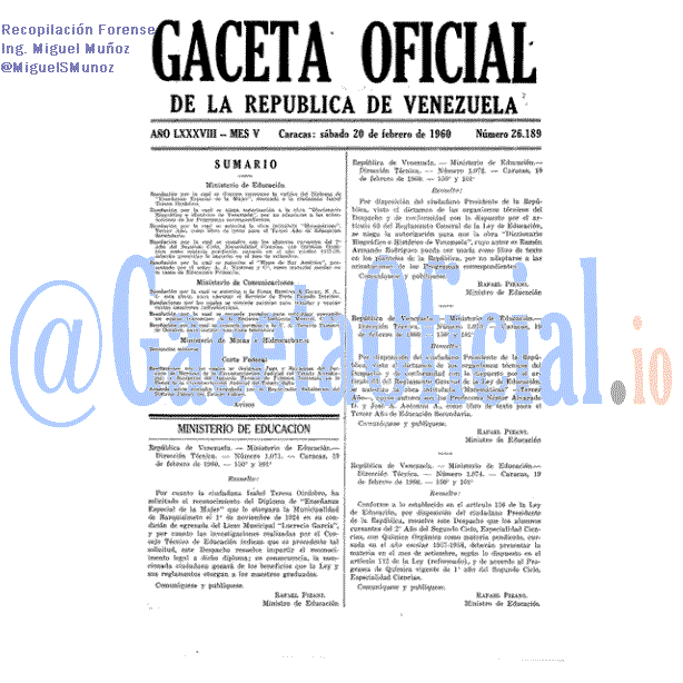 Gaceta Oficial 26189 del 20 Febrero 1960