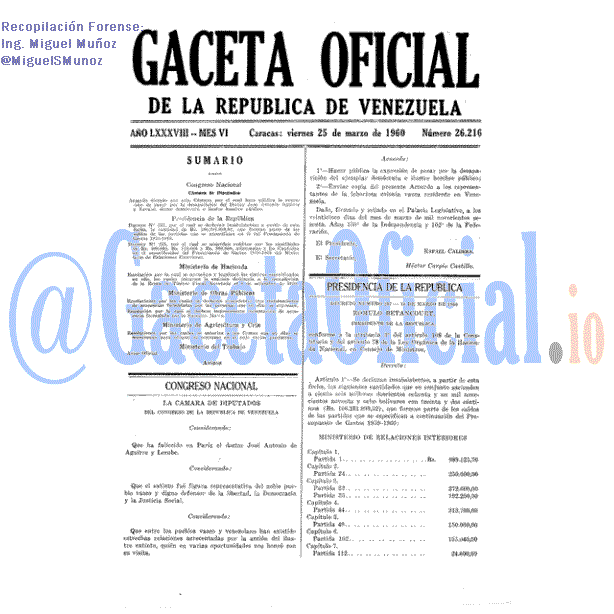 Gaceta Oficial 26216 del 25 Marzo 1960