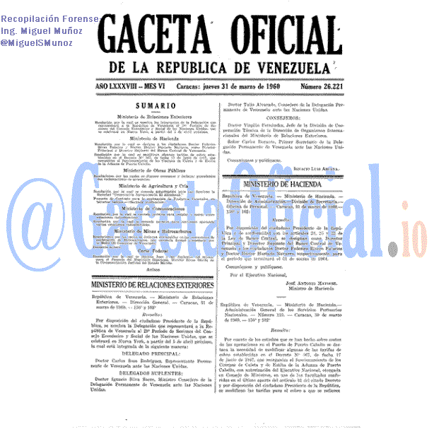 Gaceta Oficial 26221 del 31 Marzo 1960