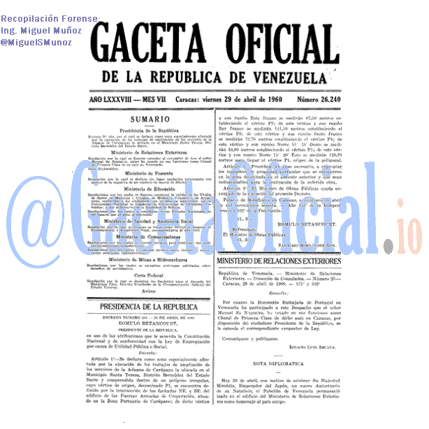 Gaceta Oficial 26240 del 29 Abril 1960
