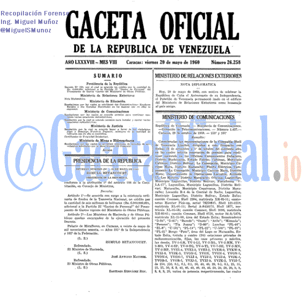 Gaceta Oficial 26258 del 20 Mayo 1960