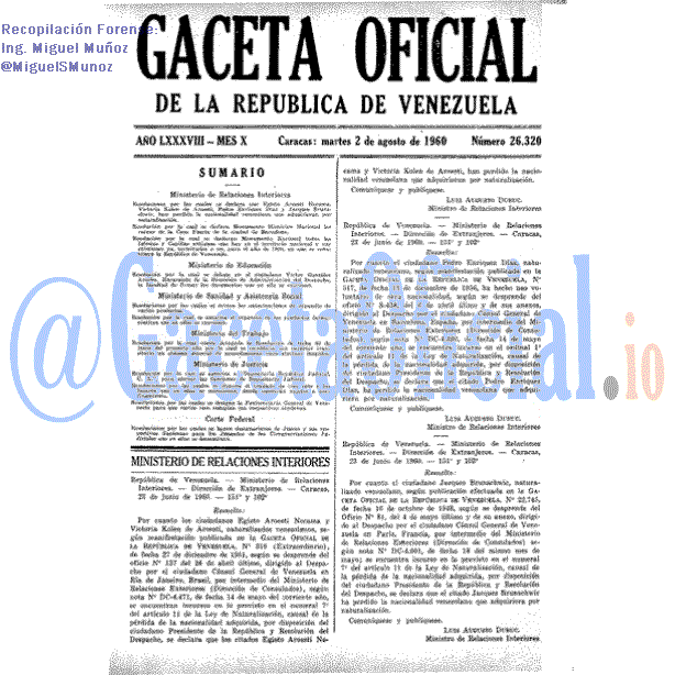 Gaceta Oficial 26320 del 2 Agosto 1960