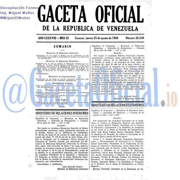 Gaceta Oficial 26340 del 25 Agosto 1960