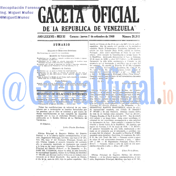 Gaceta Oficial 26346 del 1 Septiembre 1960