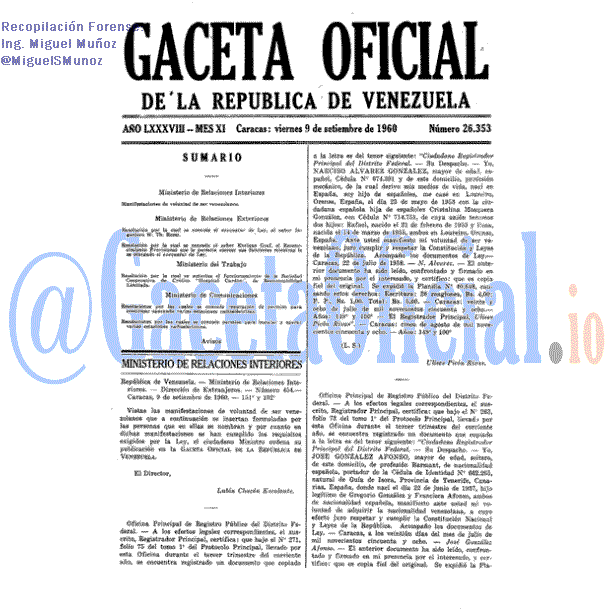 Gaceta Oficial 26353 del 9 Septiembre 1960