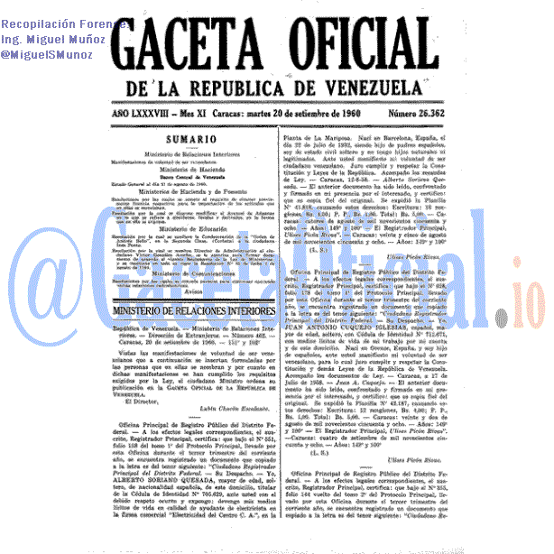 Gaceta Oficial 26362 del 20 Septiembre 1960