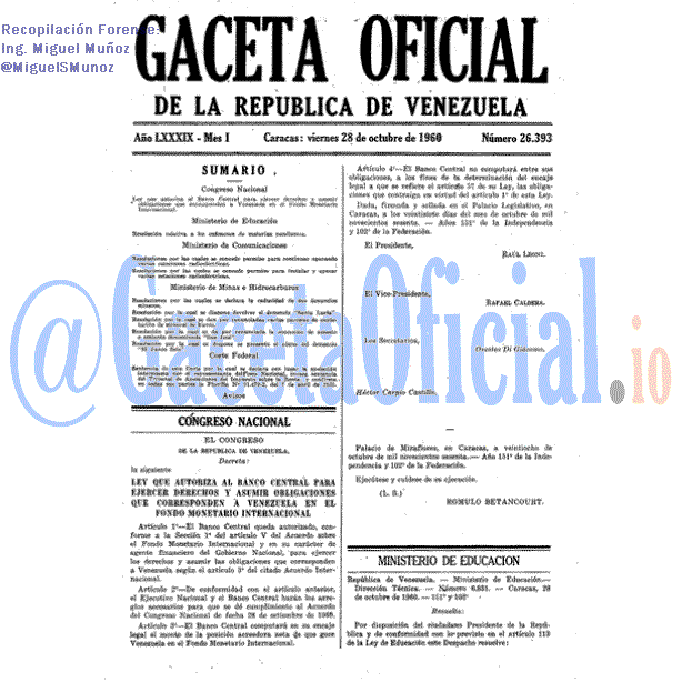 Gaceta Oficial 26393 del 28 Octubre 1960